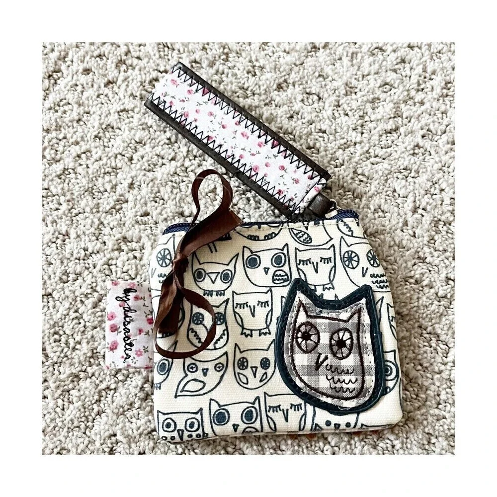 Felt Owl Wristlet | Gingham Stitch Design Moon Fall Pouch Bag Autumn Pink Roses